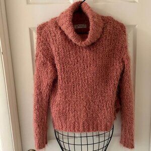 Cottagecore Women's Sz L Fuzzy Textured Pink Cowl Neck Sweater EUC Feminine Cozy